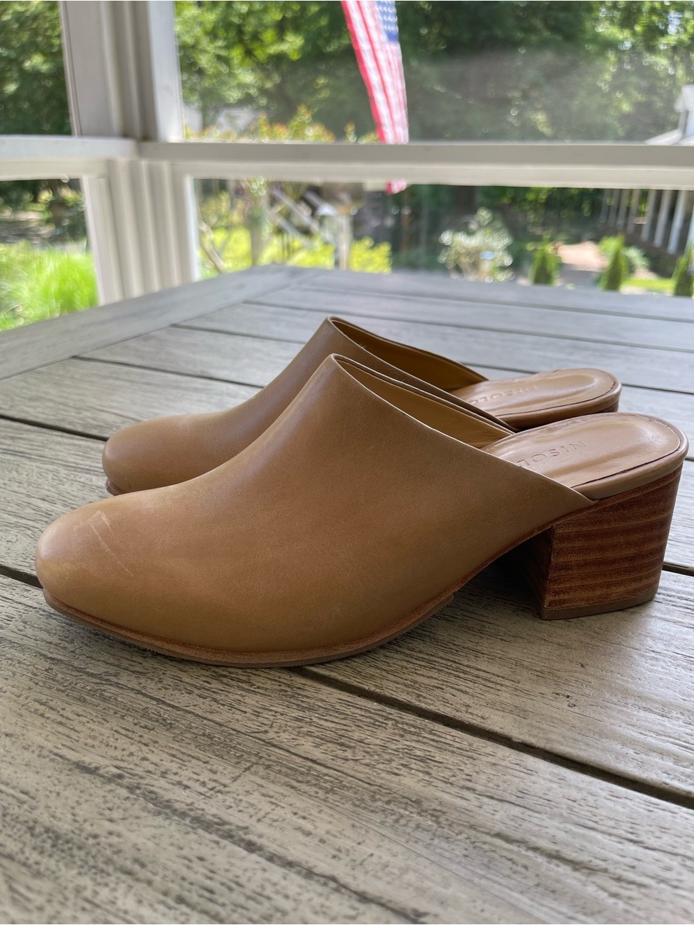 Nisolo All Day Classic Tan Leather Heeled Mule Womens Size 7.5
